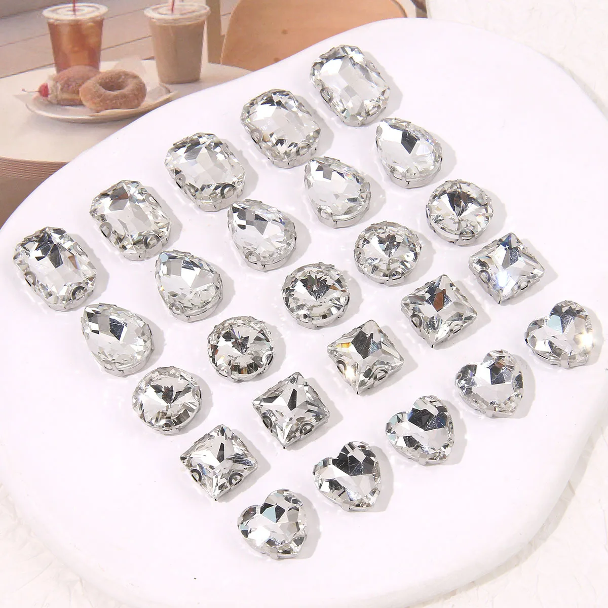 Summer Transparent Faceted Water Drop Square Heart Rhinestone Charms DIY  Charms Shoe Decor Accessories