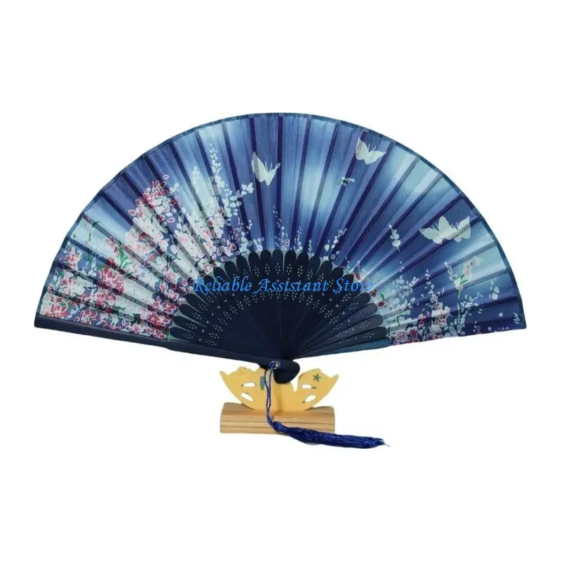 N58C Fan soie portable Styles chinois Decors Home Decors Dance accessoires Tassels Fan pliant