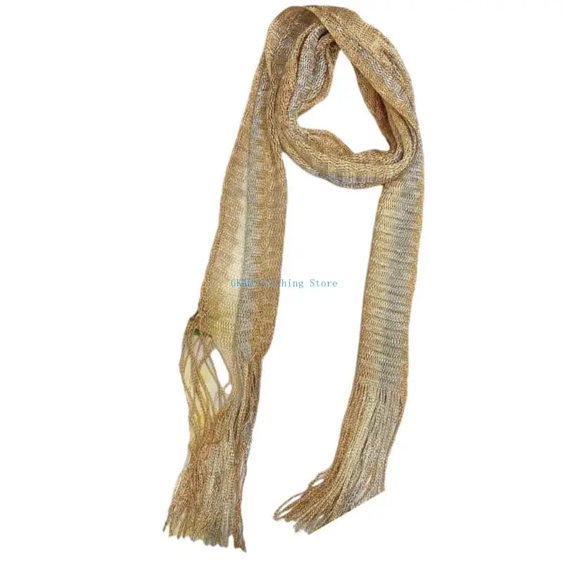 

N0PE Striped Color Neck Scarf with Fringed Lace Neckwrap for Female Everyday Wear