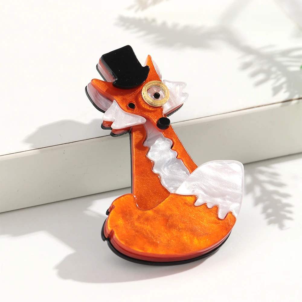 Lustige Acryl-Cartoon-Fuchs-Broschen für Damen und Herren, Niedliche Tier-Broschen aus Kunstharz, Kleidungs- und Schmuck-Accessoires – Detail 3