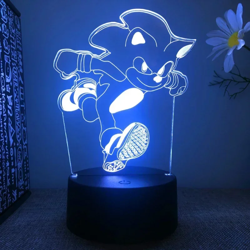 Sonic 3D Night Light LED 7 Color 16 Color Kawaii Light Sonic Action Figure Anime Home Bedroom Decorative Toys Kids Birthday Gift