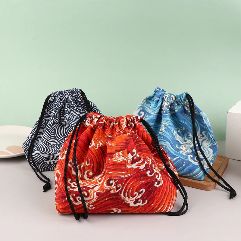 【B】1Pc Japanese Style Drawstring Lunch Box Storage Bag For Travel Picnic Portable Easy Wash Bento Lunch Box Tote Pouch