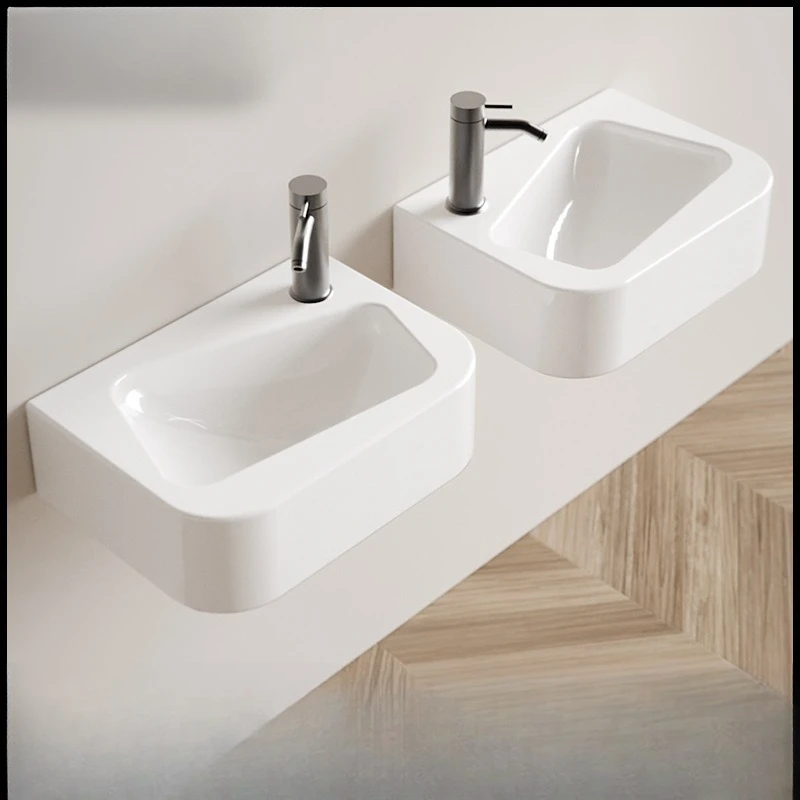 Small Apartment Wall-mounted Wash Basin Bathroom Arc Wash Table Ceramic Square Table Basin Cross-border Special Supply