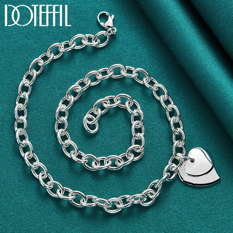 DOTEFFIL 925 Sterling Silver podwójne serce wisiorek 18 Cal łańcuszek naszyjnik dla kobiet ślub zaręczyny biżuteria — zdjęcie 4