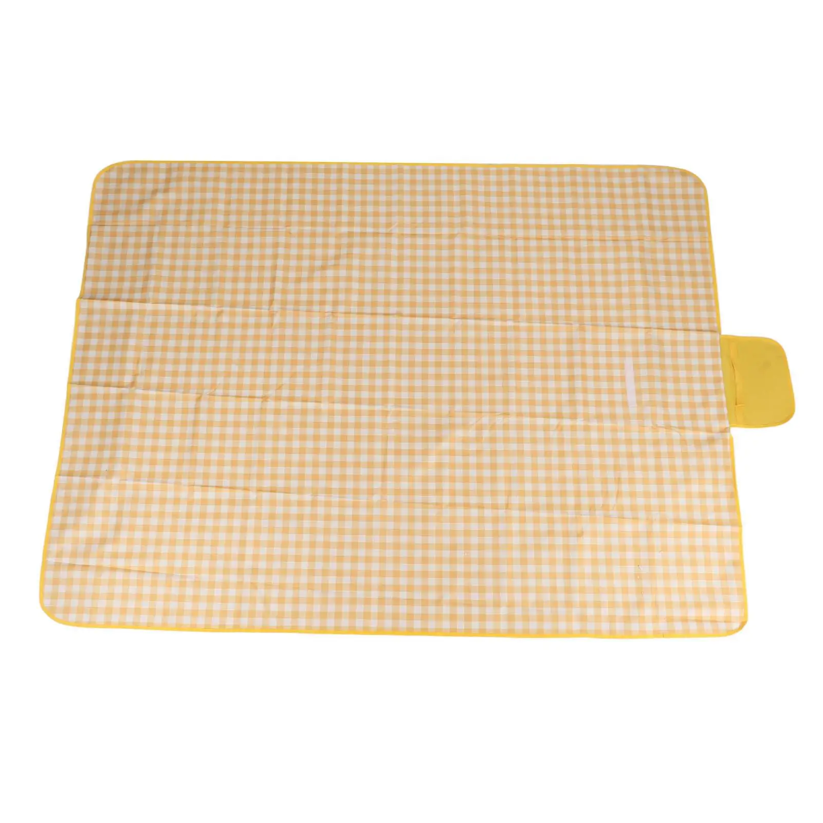 Waterproof Picnic Blanket 6.6ft x 4.9ft Yellow White Plaid Large Mat for camping & Outdoor Travel