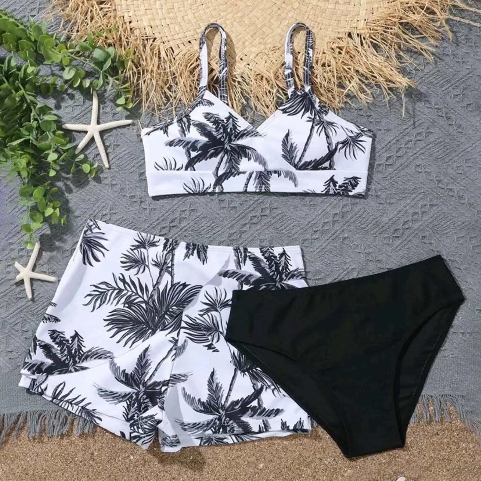 

Girls Swimsuit Girl 3 Piece Bathing Suit Fashion Classic Cute Floral Printed Bikinis Sets With Beach Shorts Holiday Swim Guard