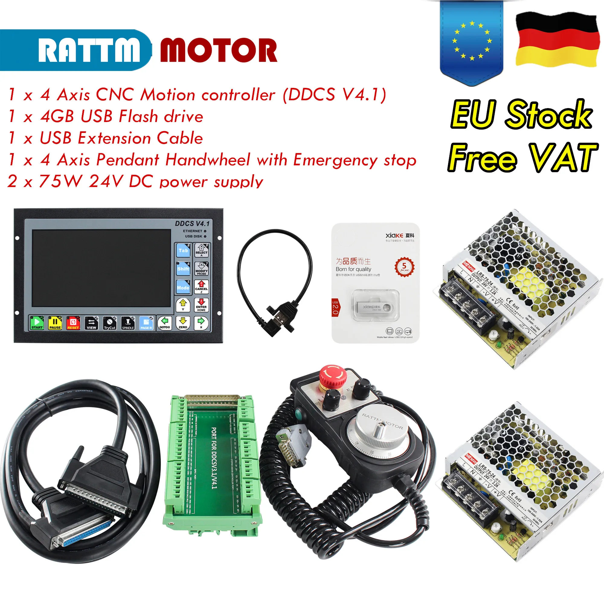「EU」Ddcsv4.1cnc Controller 4-Achsen-Bewegungssteuerungssystem 500 kHz G-Code und Not-Aus