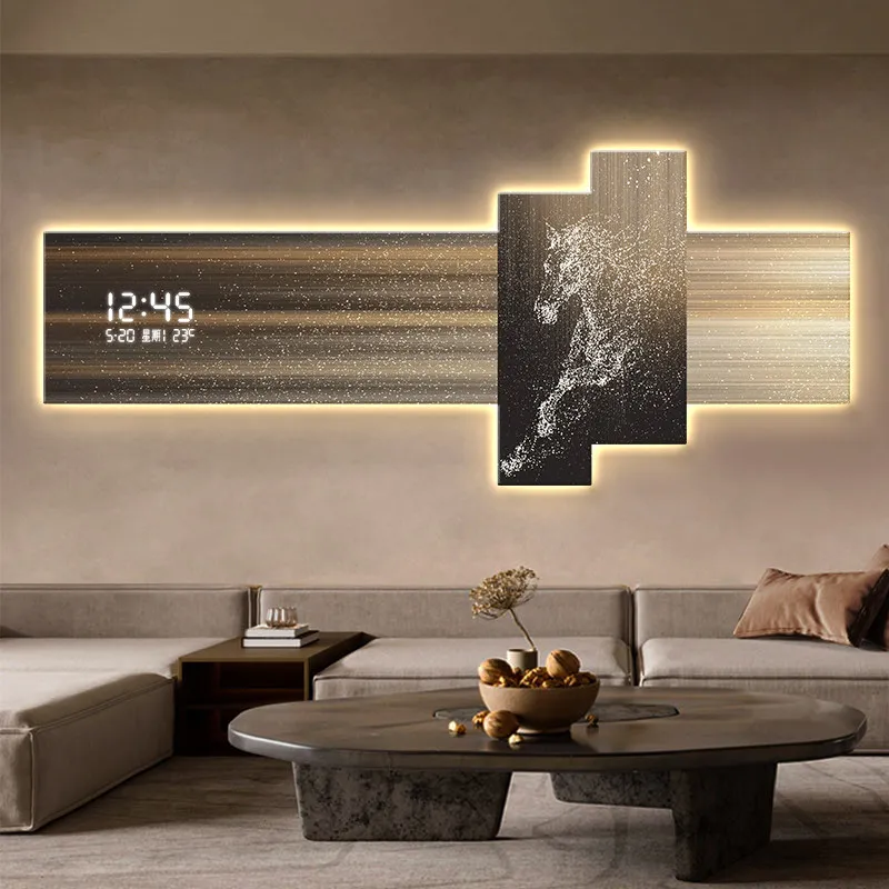 Modern Light Luxury LED Wall Clock Living Room Home Decoration Painting Sofa Background Wall Hanging Painting Clock Mural Light