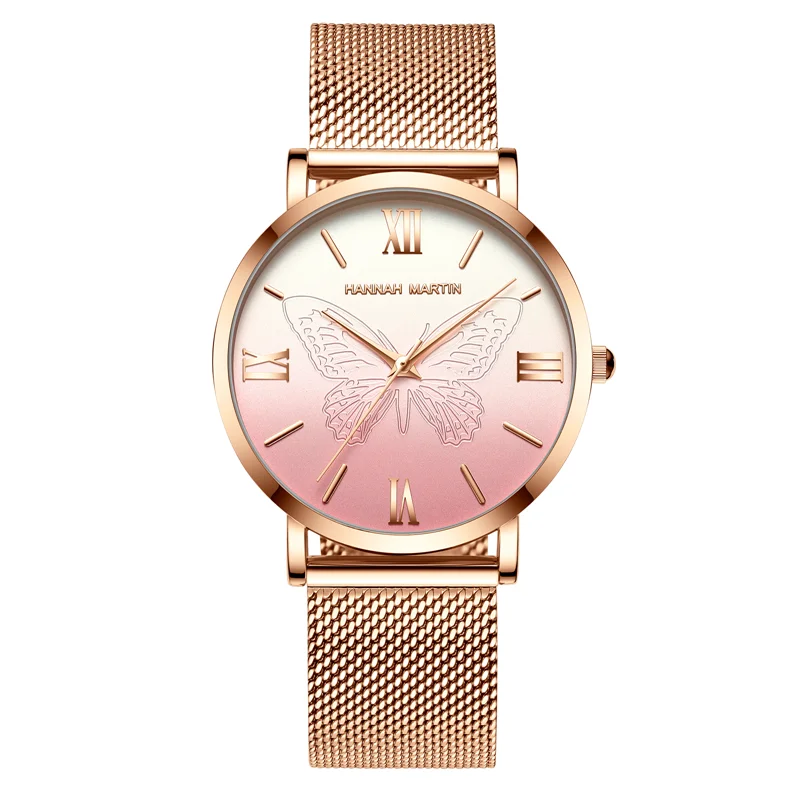 

Women Watches Japan Quartz Movement 3D-Butterfly Stainless Steel Mesh HOT Luxury Waterproof Dress Wristwatches relogio feminino