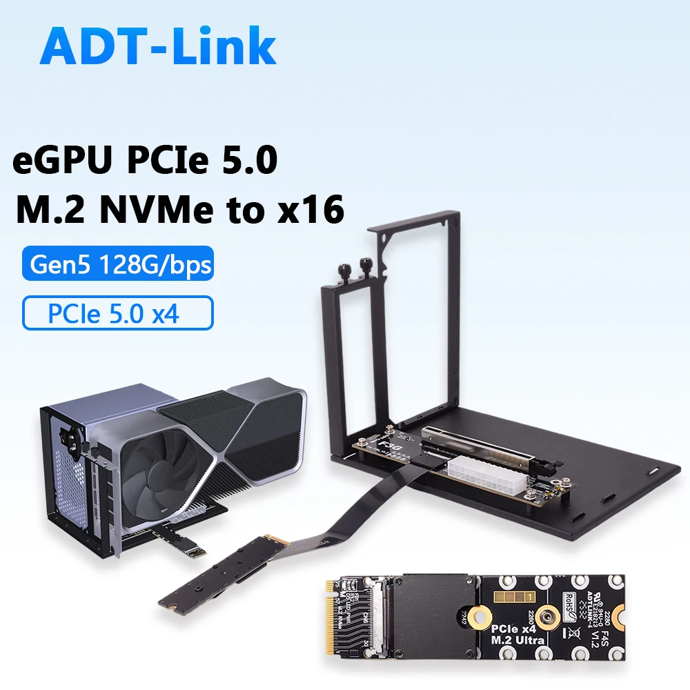 

ADT-Link F3G M.2 NVMe to PCI-E 5.0 x16 eGPU Adapter GPU Dock External Graphics NUC/ITX/STX/Notebook PC Gen5 High Speed FFC 0.5M