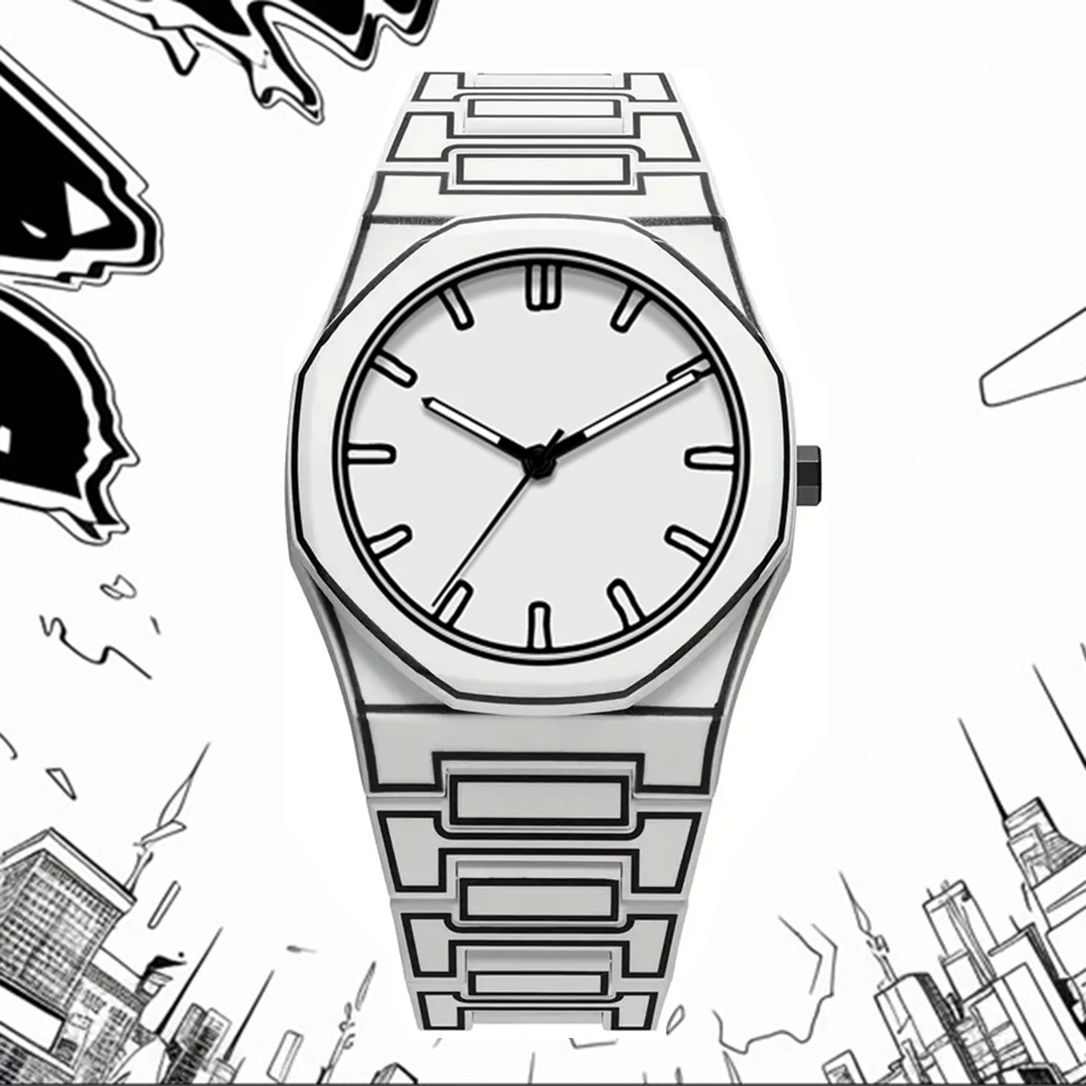 

High Quality Silicone Top Black White Classic Anime Line Style Quartz Watch Man Waterproof Sport Men Watch Male Clock AAA Gift