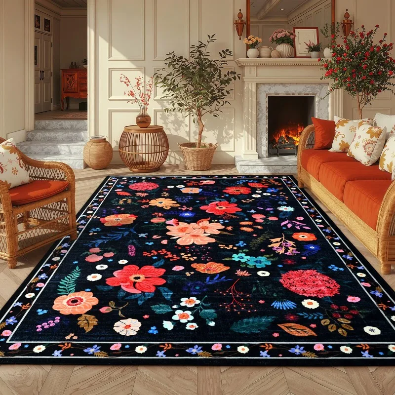 Stain Resistant Long Lasting Rug Retro Classic Ornate Flower Pattern Area Rug for Bedroom Dining Room Home Decor Christmas