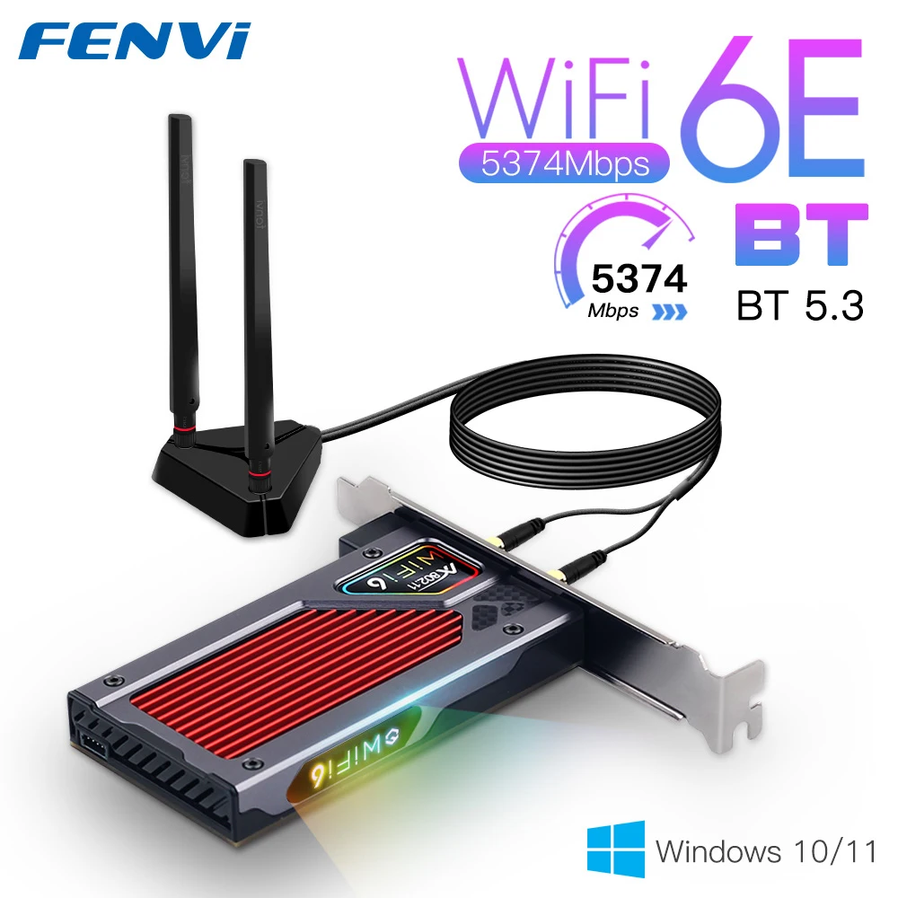 

Fenvi Desktop Wi-Fi 6E AX210 PCIe WiFi Adapter 2.4Ghz/5G/6G Bluetooth 5.3 802.11ax Intel AX210NGW Wireless Wifi6 Card Windows 10