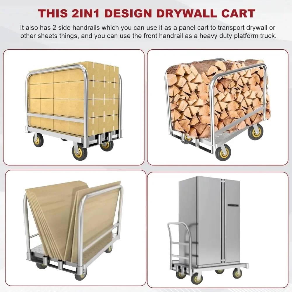 Platform lipat kereta Dolly cart mendorong troli Dolly Platform bergerak konstruksi berat besar Flatbed (2000LBS 2IN1 (36X24 inci)