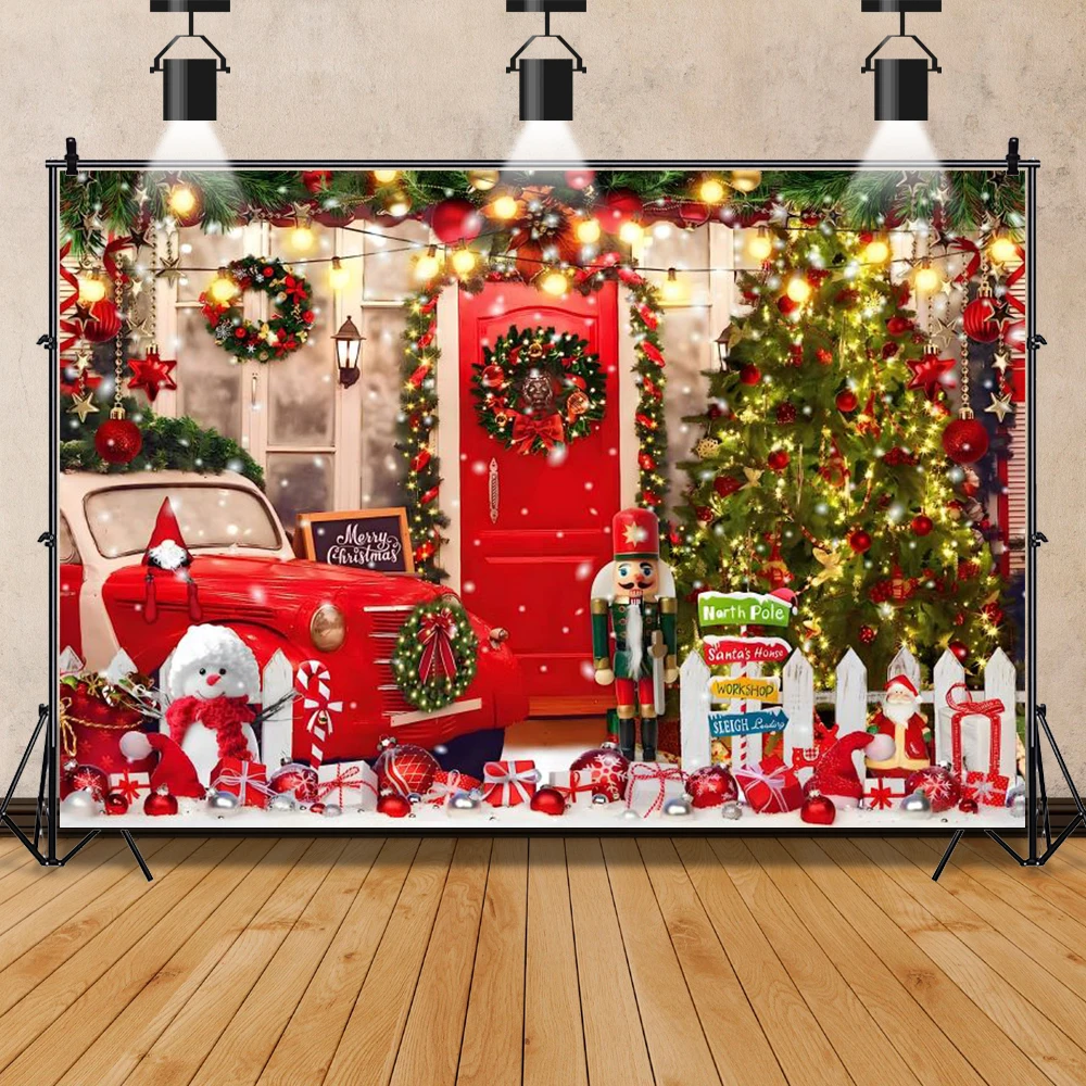 Christmas Family Party Children Portrait Indoor Photography Background Xmas Tree Fireplace Windows Decoration Photocall Backdrop