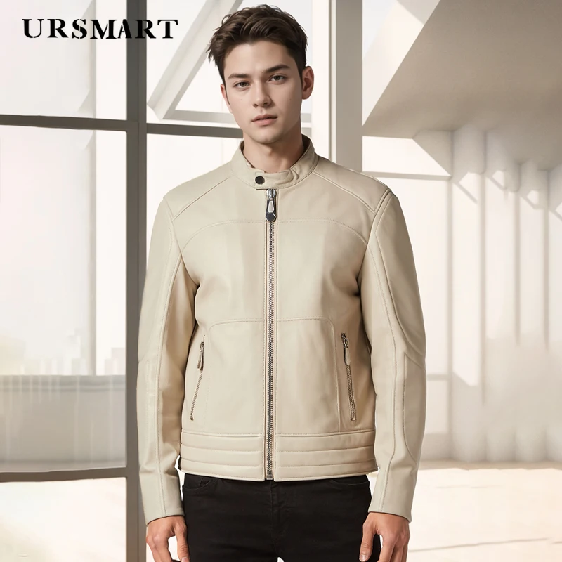 

High quality standing collar motorcycle suit men's jacket new product fashionable and handsome sheepskin custom Coats