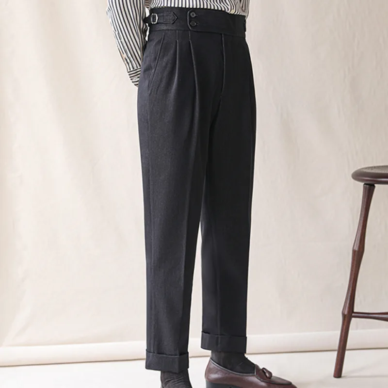 2023Dress Pant Men Black Pantalon Homme Italian High Waist Pant Business Versatile Draped Trousers Gentlemen Office Trousers Men