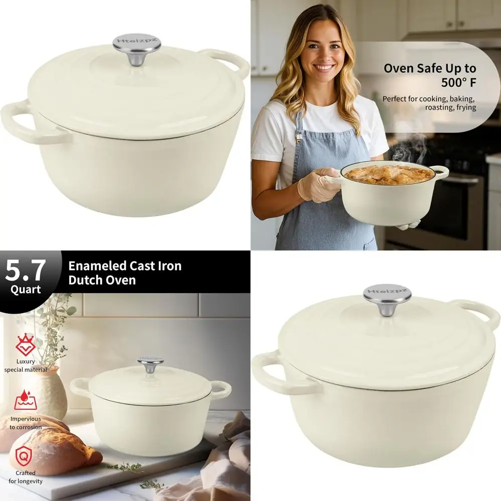 

Эмалированная чугунная жаровня с крышкой, 5,7-литровая жаровня для выпечки хлеба, подходит для духовки до 500 градусов. ° F, Подходит для хлебобулочных изделий