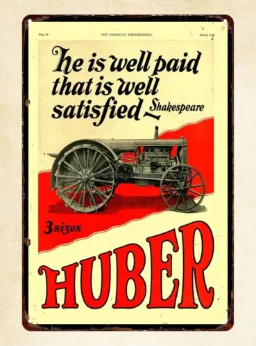 1927 Huber Tractors metal tin sign garage indoor wall art