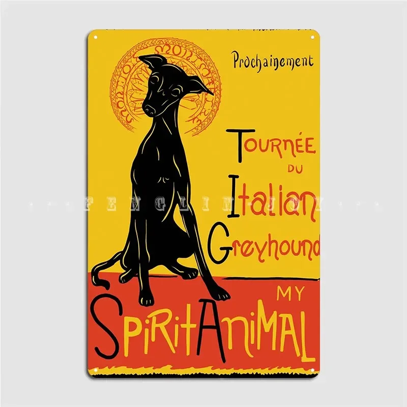 Engraçado galgo italiano bonito cão chat noir mashup sinal de metal parede pub placas de parede impressão estanho cartaz