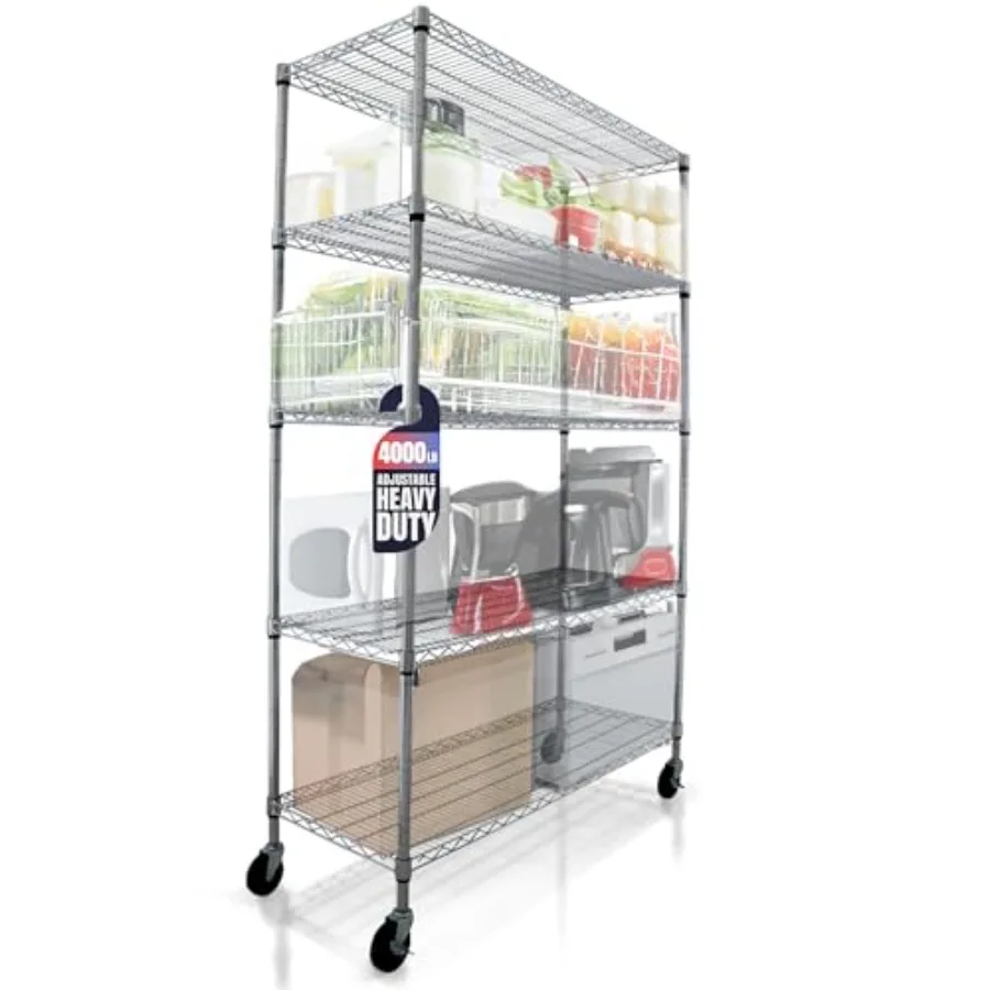 

4000 LBS Heavy Duty Wire Rack 48 x 18 x 76 5-Tier NSF Commercial Rolling Rack with Wheels Chrome Metal Shelving Unit for Garage