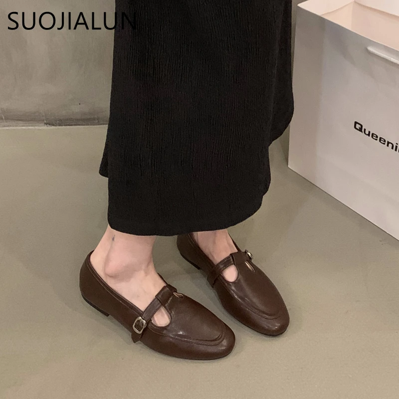 SUOJIALUN 2024 Spring New Women Flat Shoes Flat Shoes Round Toe Slip On Ladies Casual Loafer Shoes Flat Soft Sole Fashion Baller