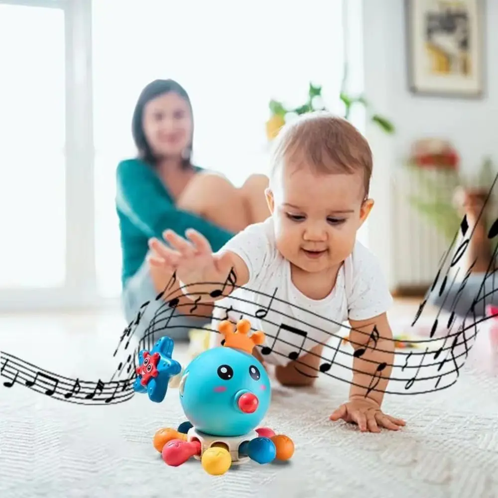 Ośmiornica sensoryczna zabawka do ciągnięcia na sznurku dźwięk interaktywna kolorowa ośmiornica zabawka ząbkująca Montessori wczesna nauka