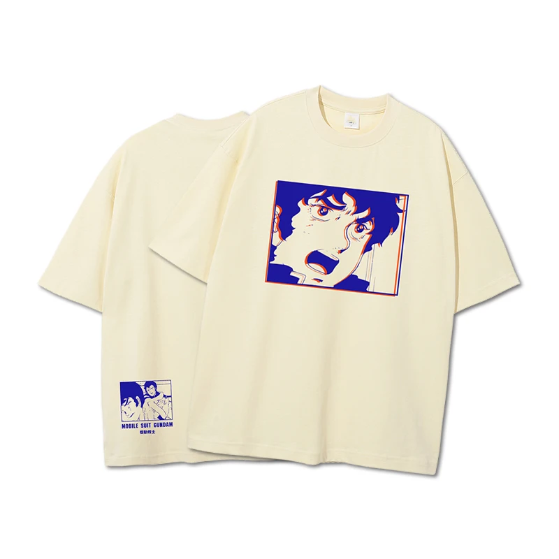 Anime Mobile Suit Gundam Surrounding Heavy Cotton Casual Loose Crew Neck Short Sleeve T-Shirt Summer Half Sleeve Men's Women's