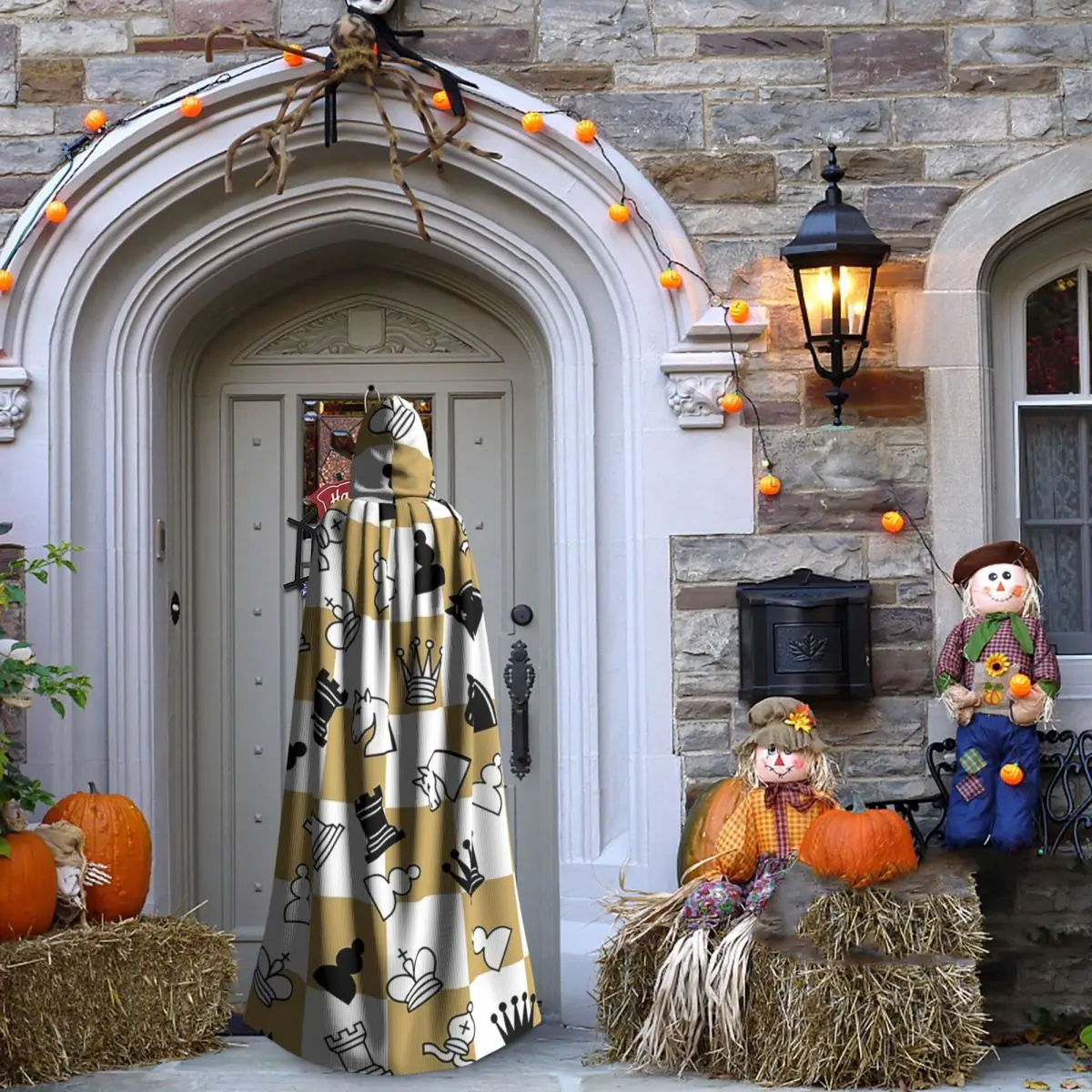 Capa larga con capucha de ajedrez, disfraz Medieval de bruja, capa de Cosplay, Halloween, vampiro, adulto, Unisex