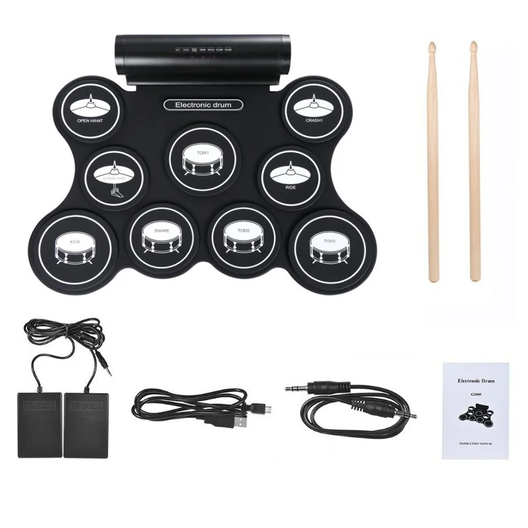 

Portable Electronic Drum Set With Stand Roll Up Drum Kit With Drumstick Musical Educational Toys For Kids
