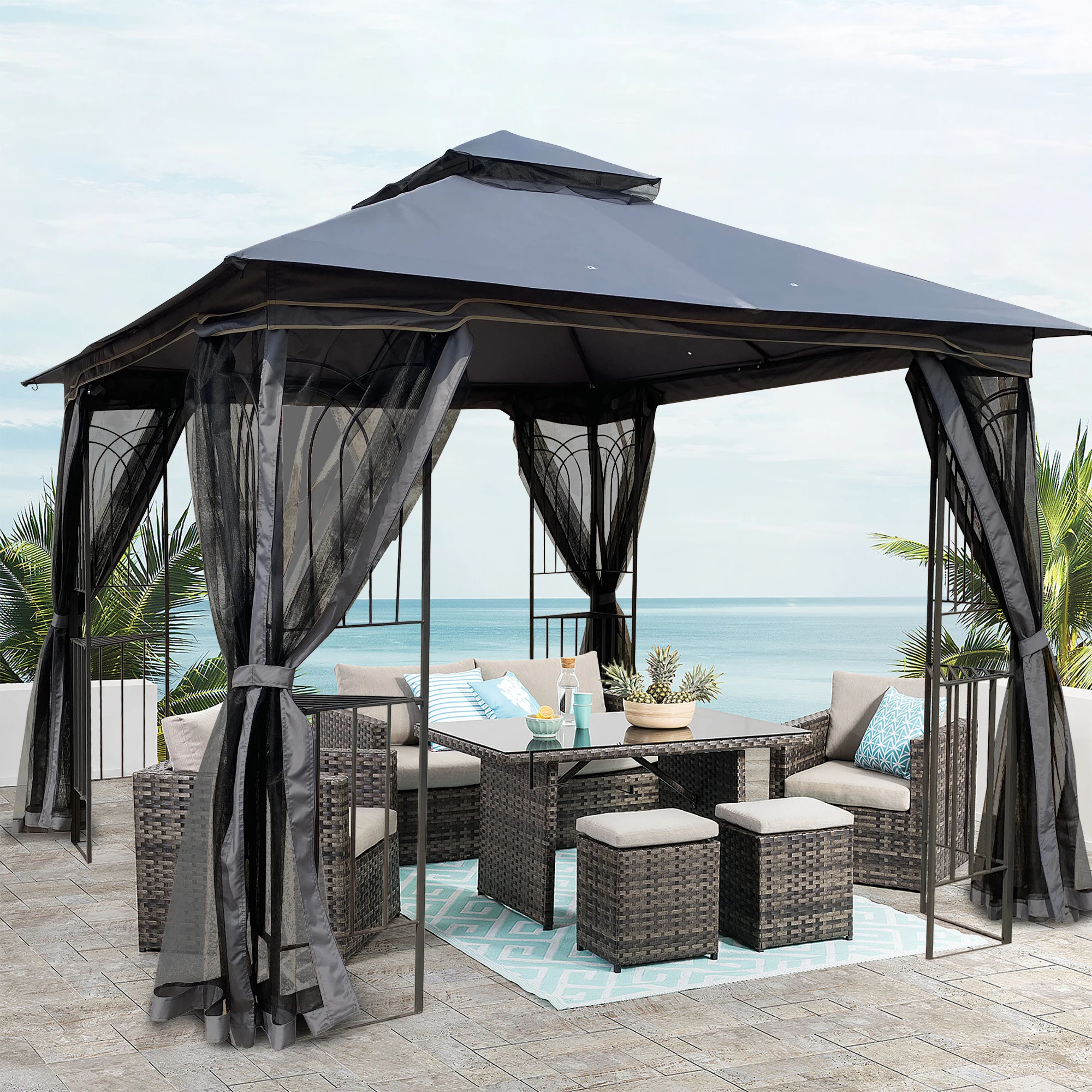 10x10 Outdoor Patio Gazebo Canopy Tent With Ventilated Double Roof And Mosquito net(Detachable Mesh Screen On All Sides)