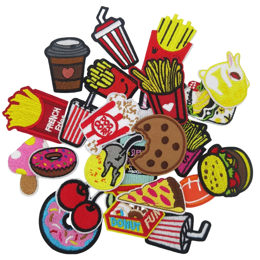 Embroidery Sewing Iron On Patches Clothes Backpacks Fusible Thermoadhesive Stickers Applique DIY French Fries Stitch Stuff Funny