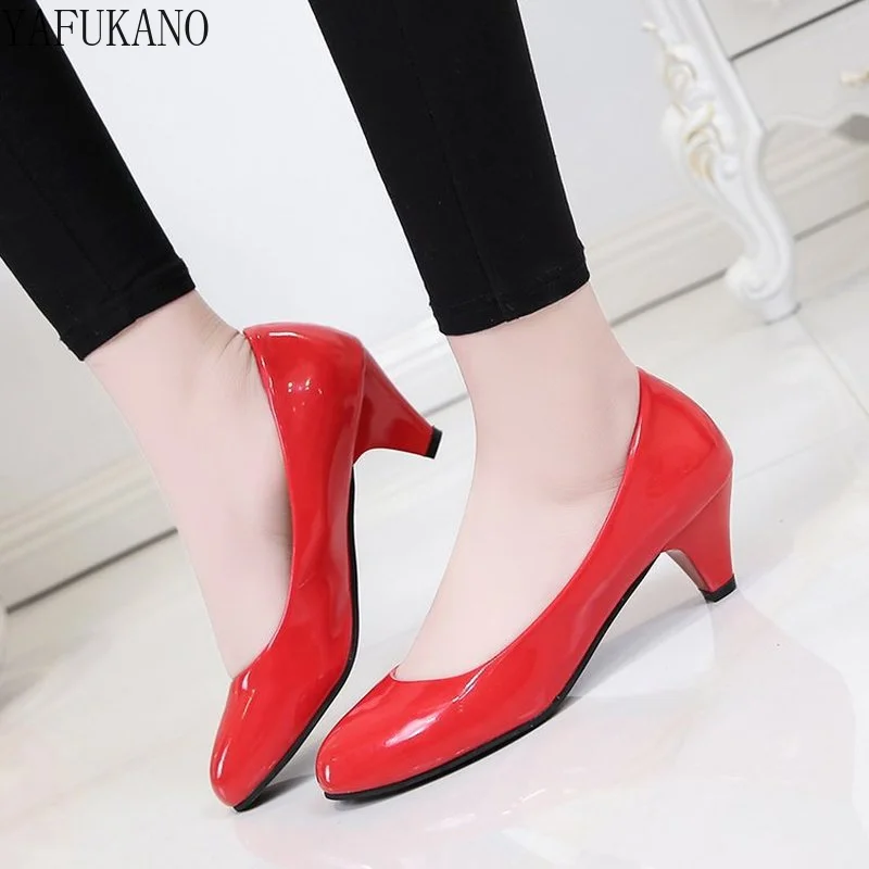 Spike Heels Women Round Toe Shoes Slip-On High Heels Office Ladies Black Patent Leather Pumps Spring Autumn Pu Shallow Shoes