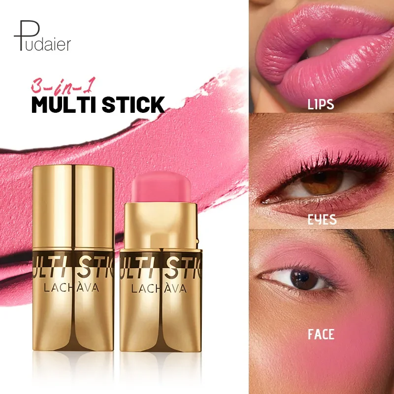 3-in-1 multifunctionele make-up Blush Stick Waterproof Blush Lip & Gezicht & Oogschaduw Natuurlijke verhelderende schoonheidsstick