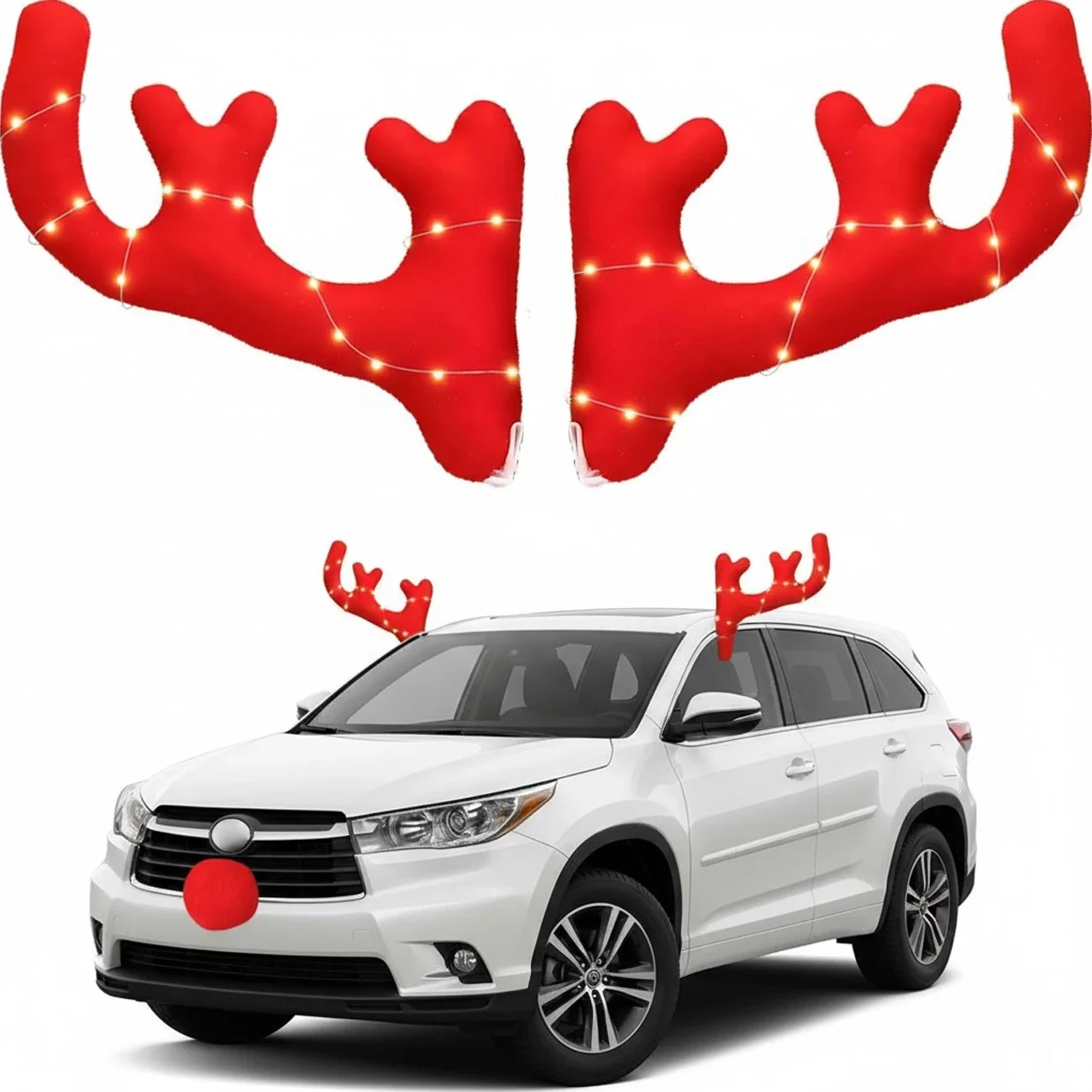 

Christmas Car Reindeer Antler Car Decoration Lights Xmas Decorative Gift Auto Reindeer Kit for Car SUV Jeep Exterior Accessories