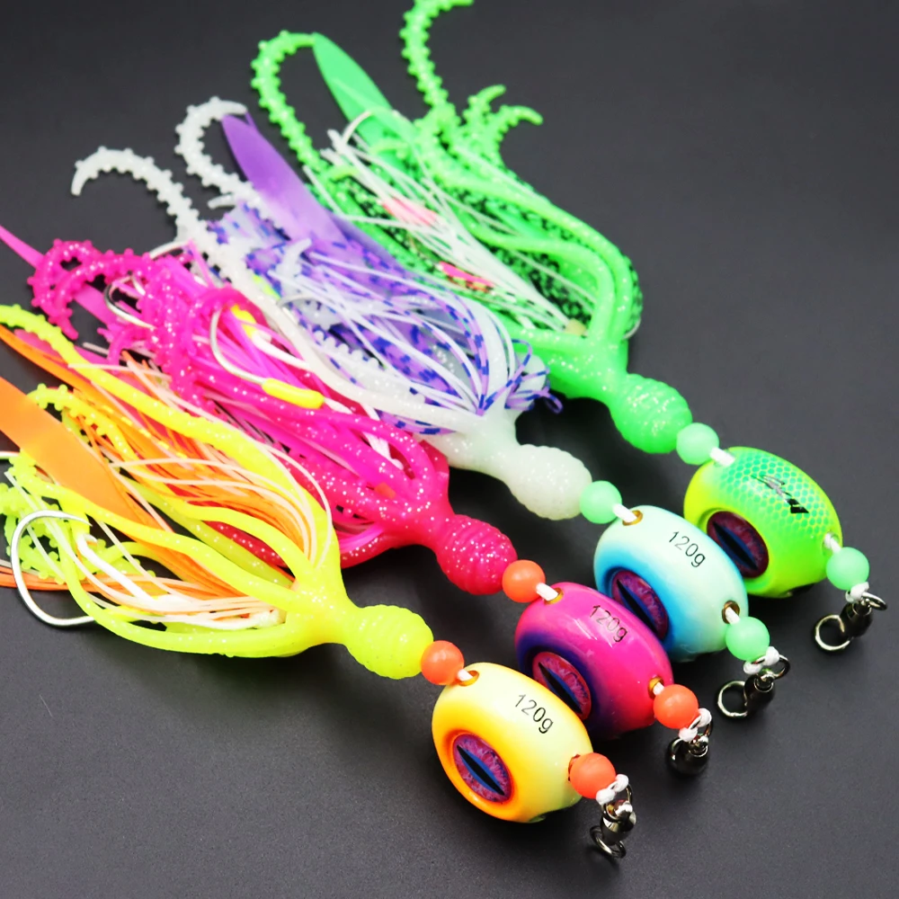 ZYZHE 1 Stück Meeresfischerei-Köder 120/150/200G Leuchtender JIG mit Weichem Oktopus-Köder Bootsfischen Schnurhaken Tiefsee-Angelköder – Detail 13