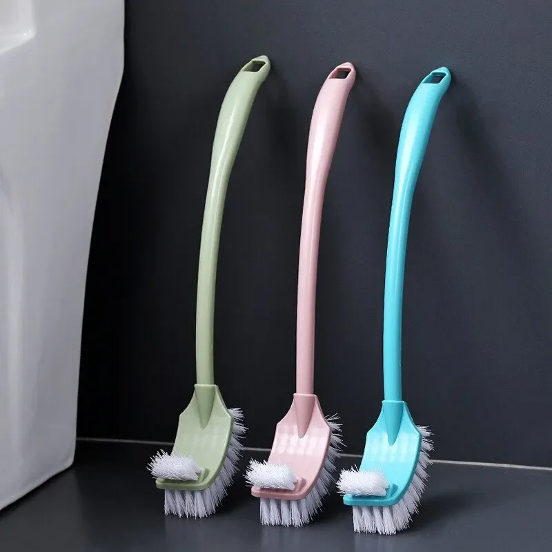 Multi-function Double Head Clean Toilet Brush Soft Hair Plastic Curved Brush Bathroom Cleaning Long Handle Corner Brush