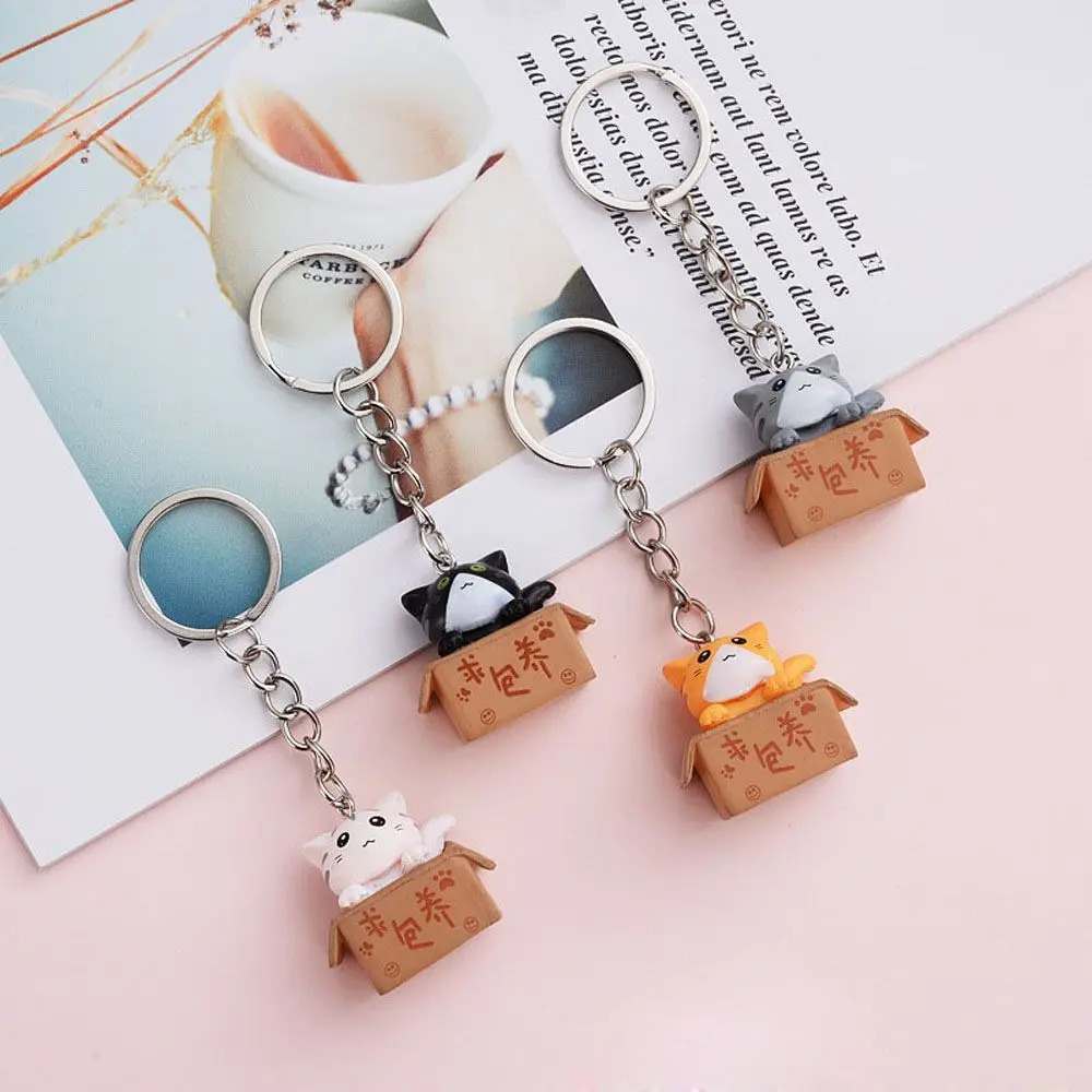 

Cartoon Creative Ornaments Resin Box Little Cat For Men Women Key Ring Keychain Bag Charm Pendant