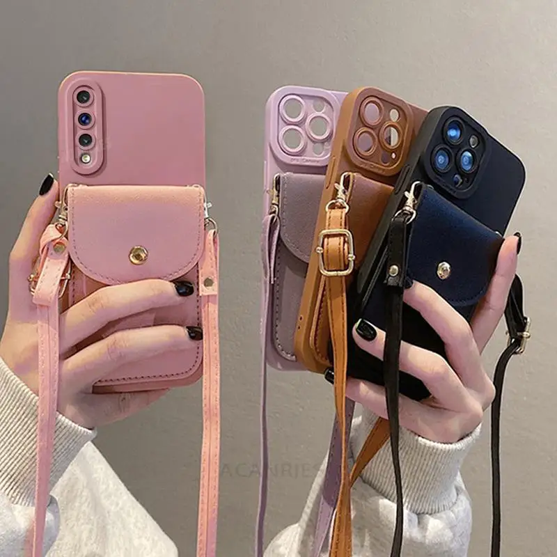 A 50 70 30 20 Crossbody Card Slot Bag Holder Case For Samsung Galaxy A50 A70 A30 A20 A20s A30s A21s A10 A50s Cord Silicone Cover