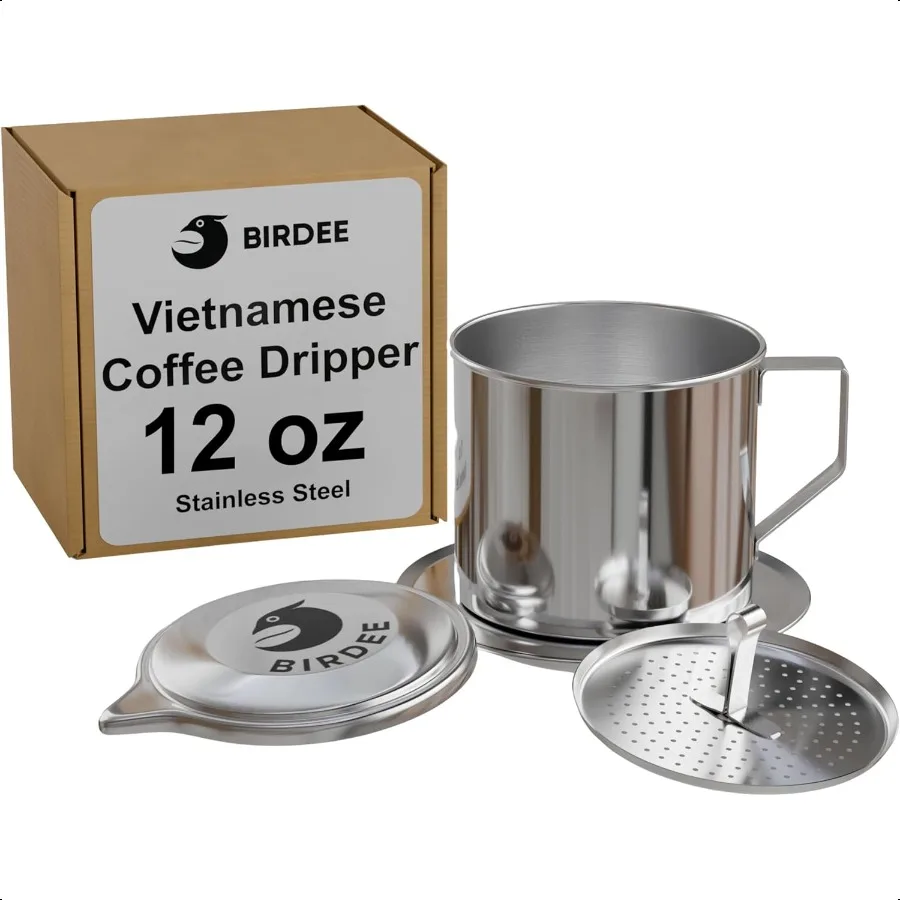 

Vietnamese Coffee Dripper 12 oz Stainl Steel Medium Drip Filter Durable Dishwasher Safe Home Use Travel Camping Gift Sets