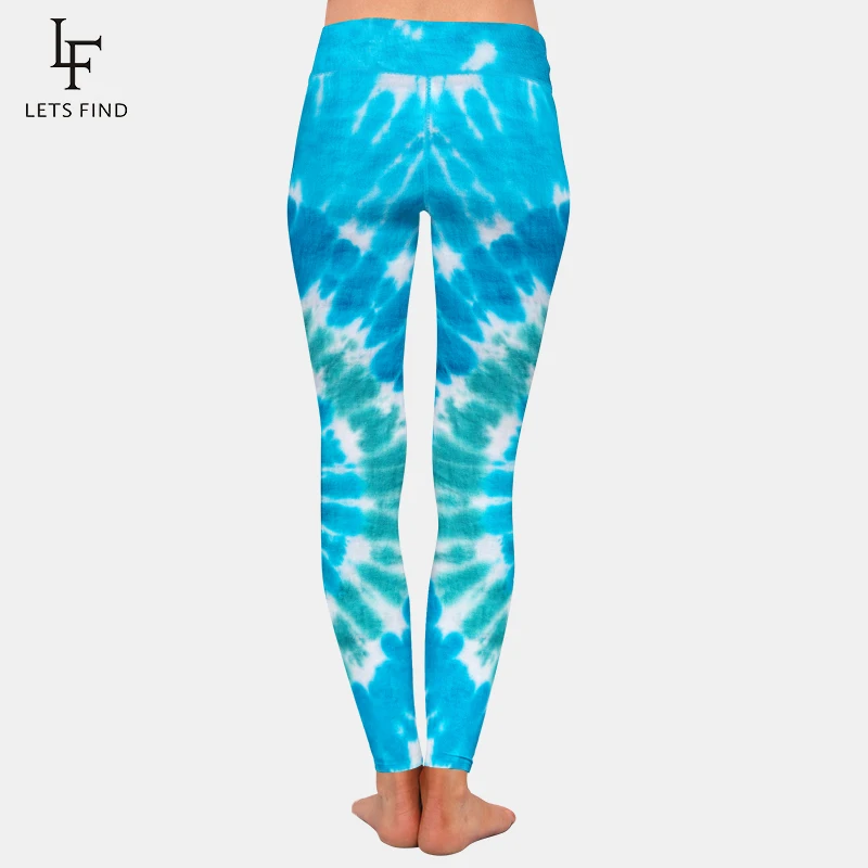 New Women Stretch Pants Blue Tie-dye Print High Waist High Quality Milk Silk Printed Casual Girl Leggings