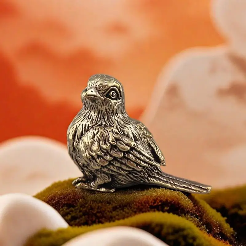 Small Sparrow Statue Metal Brass Tea Pet Table Ornament Home Decoration Accessories Retro Bird Animal Figurines Miniatures Craft view 5