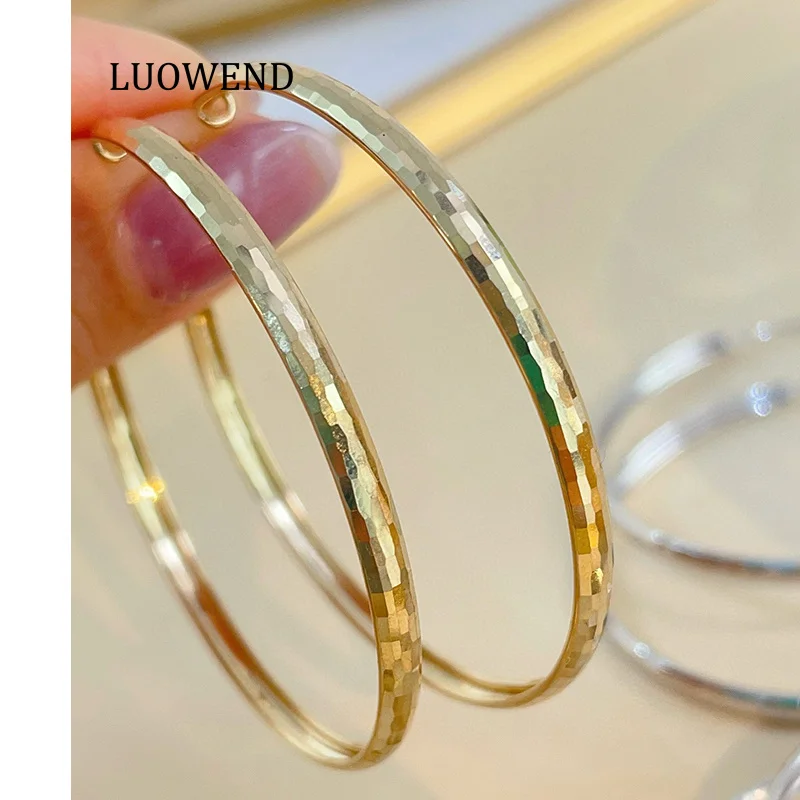 

Серьги LUOWEND из 100% желтого золота 18 карат, модный блестящий дизайн, изысканные серьги-кольца в стиле INS для женщин, ювелирные изделия для вечеринок