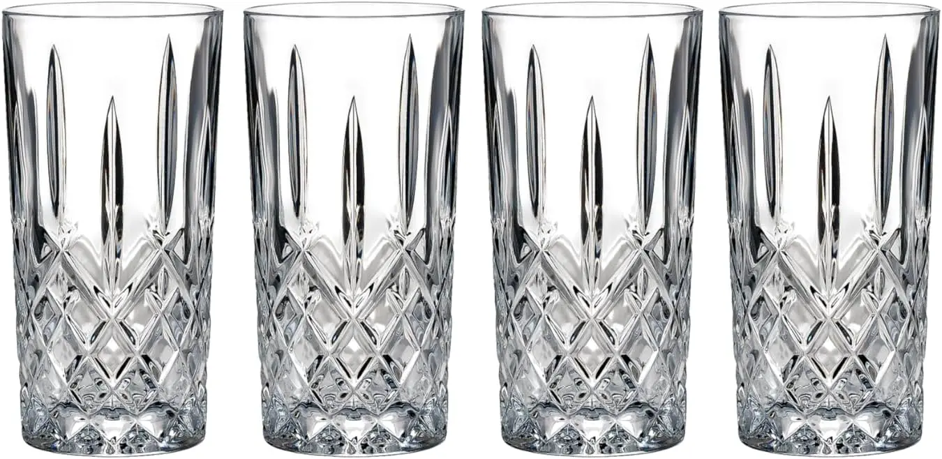 

Premium Crystal Highball Glasses Set of 4, 13 oz, Elegant Wedge Cut Design for Cocktails and Drinks