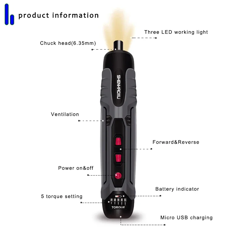 Cordless Elettrico Cacciaviti 34 Bit Set 4V Mini Trapano 5 Coppia di Controllo USB Manico Ricaricabile Con Tre LED strumento di potere