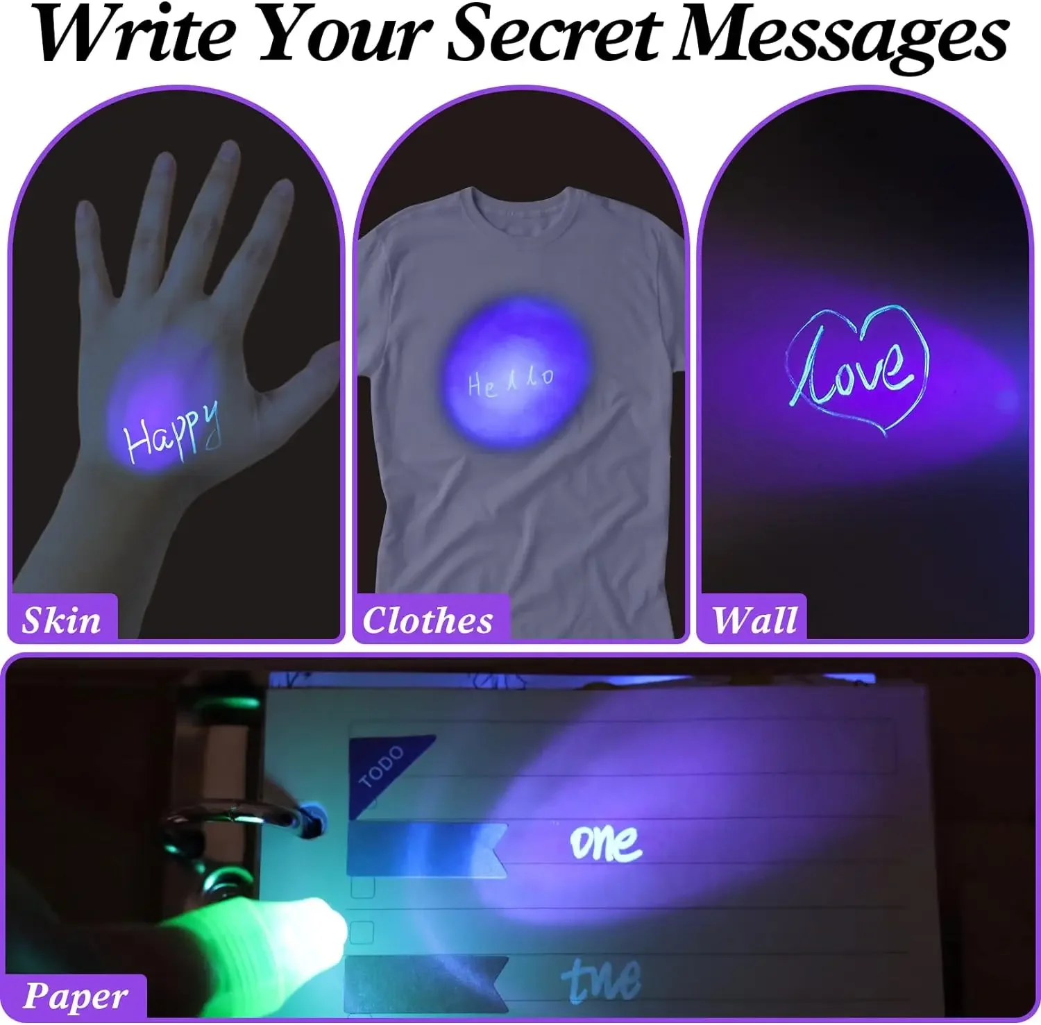 8pcs Invisible Ink Pen with UV Light Spy Pen Magic Marker Spy Pen Invisible Ink Pen Simple Invisible Ink Highlighter Pen School
