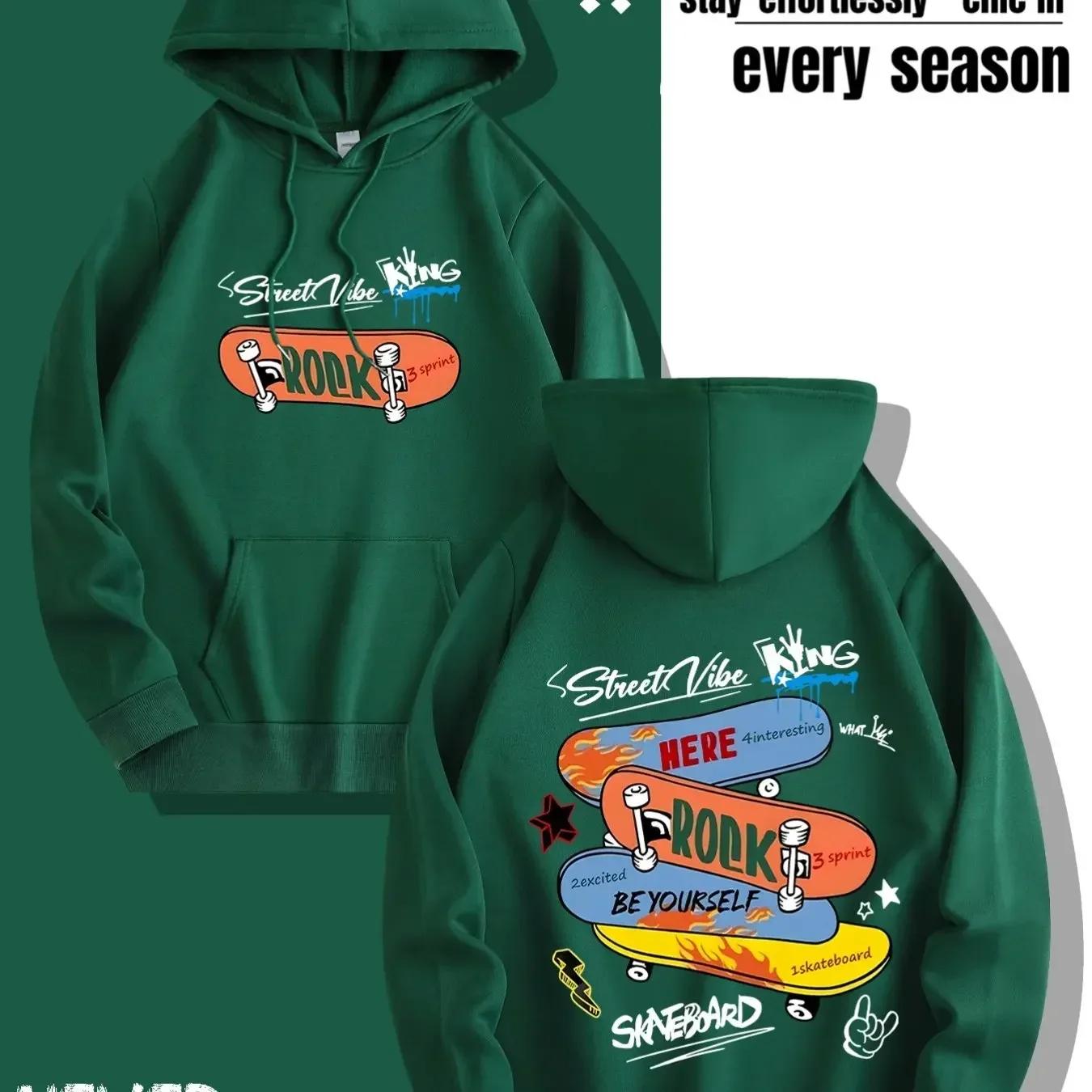 Cool Stacked Skateboard Print Hoodie Men Streetwear Oversized Hooded Sweatshirt Must‑Have Street Vibe Hoodie