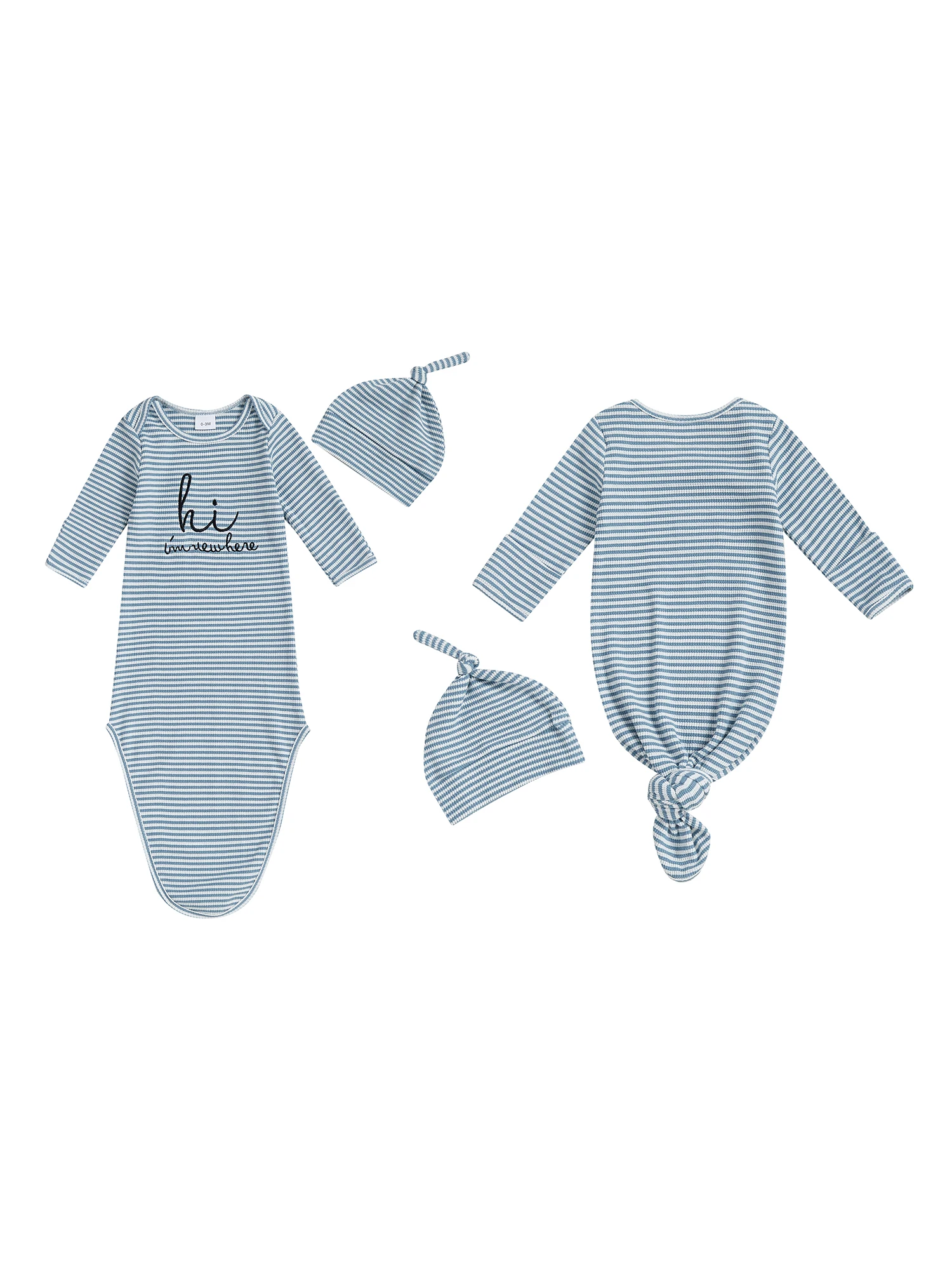 

Soft and Cozy Infant Sleepwear Set with Matching Hat - Adorable Loose-Fit Romper with Embroidered Letters and Stripes Perfect