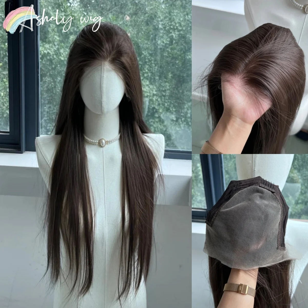 

13*6 Brown Black Lace Wig for Women 26inch Long Straight Hair Wigs Natural Looking Headband Wig Synthetic Lace Wigs for Cosplay