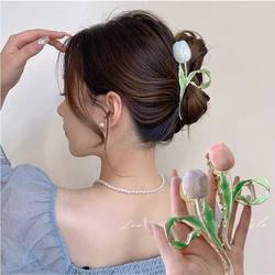 Fashion Metal Flower Hair Claw Elegant Multicolor Tulip Hairclip for Women Girls Makeup Washing Face Ponytail Bun Hairpins Gifts